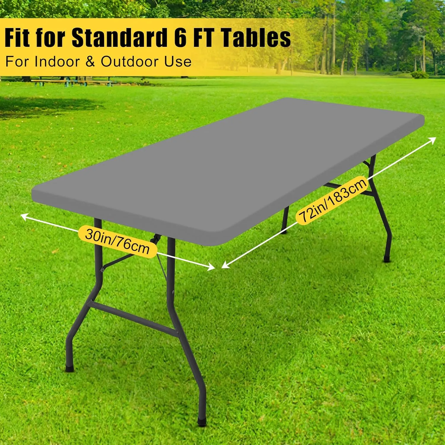 Smiry Rectangle Tablecloth, Elastic Fitted Flannel Backed Vinyl Tablecloths for 6ft Folding Tables, Waterproof Wipeable Table Covers for Indoor, Outdoor, Picnic and Camping (Grey, 30"x72")