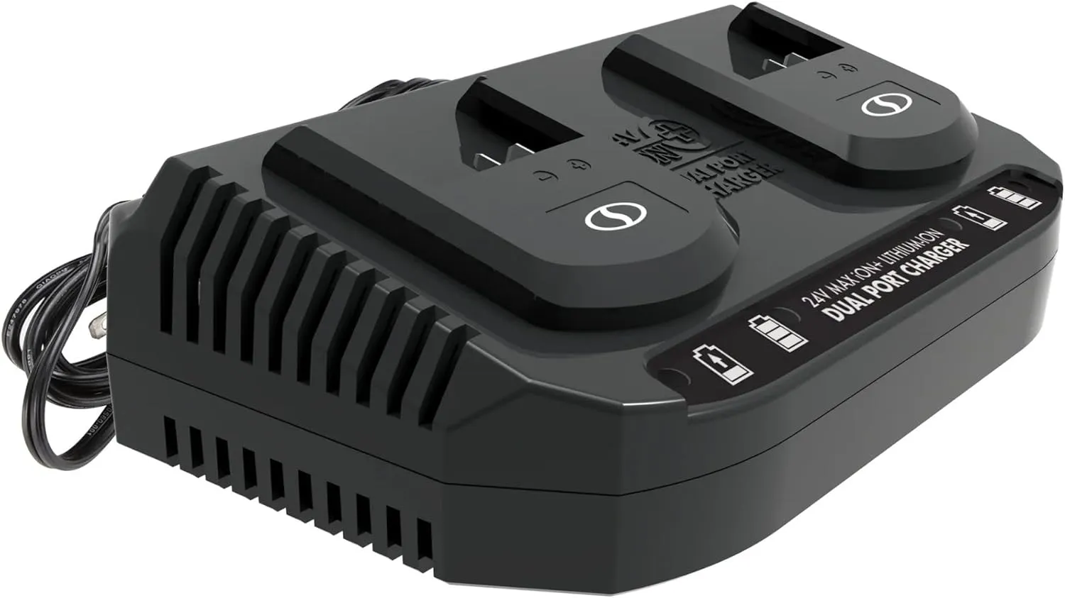 Snow Joe 24 Volt IONMAX Dual Port Quick Charge Docking Station Charger for IONMAX 24 Volt Lithium Ion Batteries, Full Charge in 2.5 Hours, Black