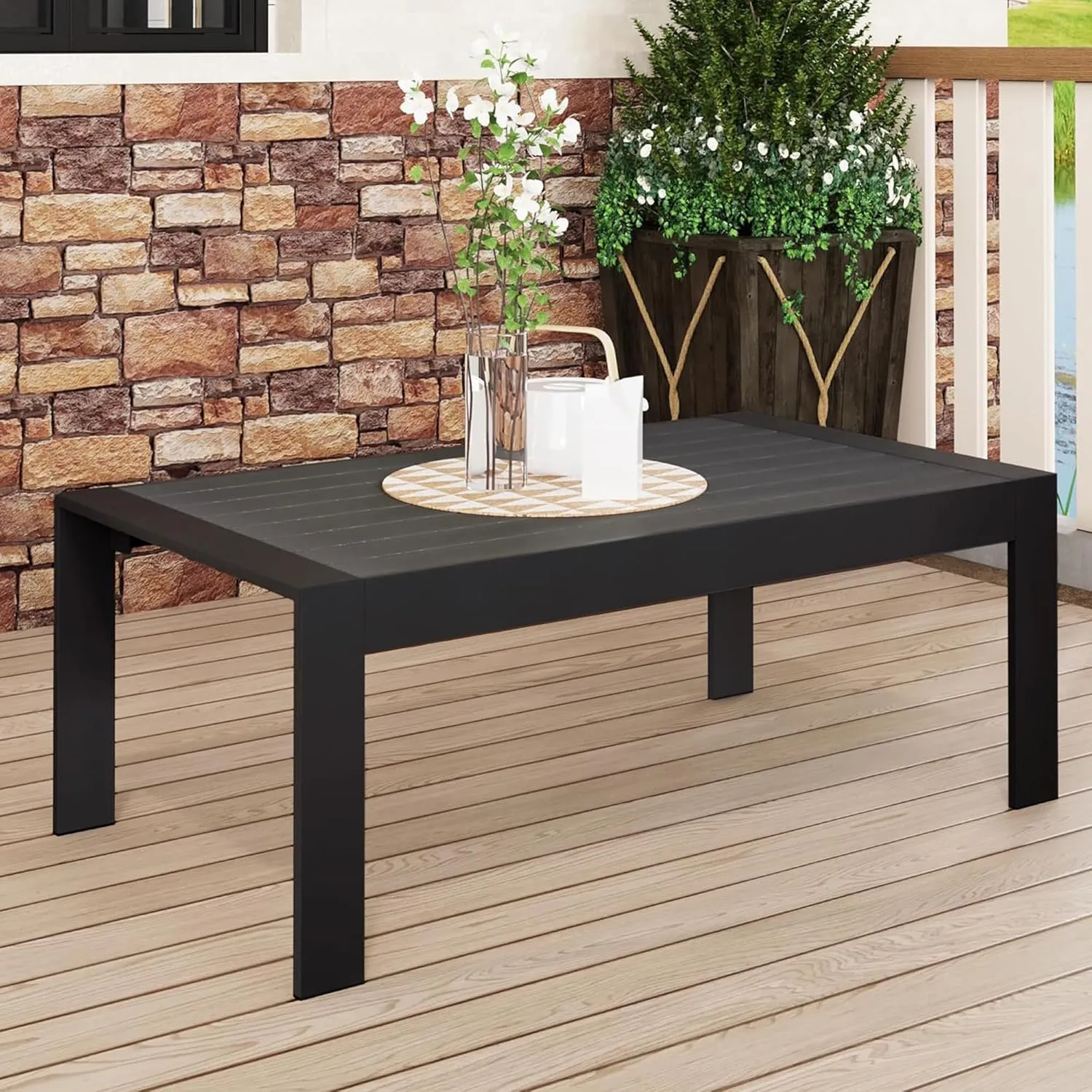 Solaste Aluminum Outdoor Coffee Table, All-Weather Rectangle Metal Patio Coffee Table Furniture for Balcony, Garden, Indoor or Outdoor Use, Black
