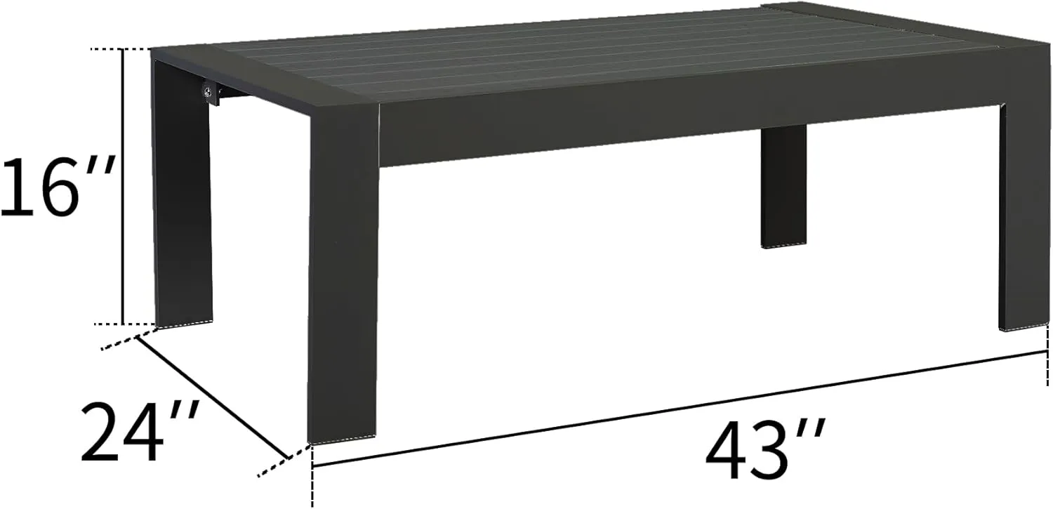 Solaste Aluminum Outdoor Coffee Table, All-Weather Rectangle Metal Patio Coffee Table Furniture for Balcony, Garden, Indoor or Outdoor Use, Black