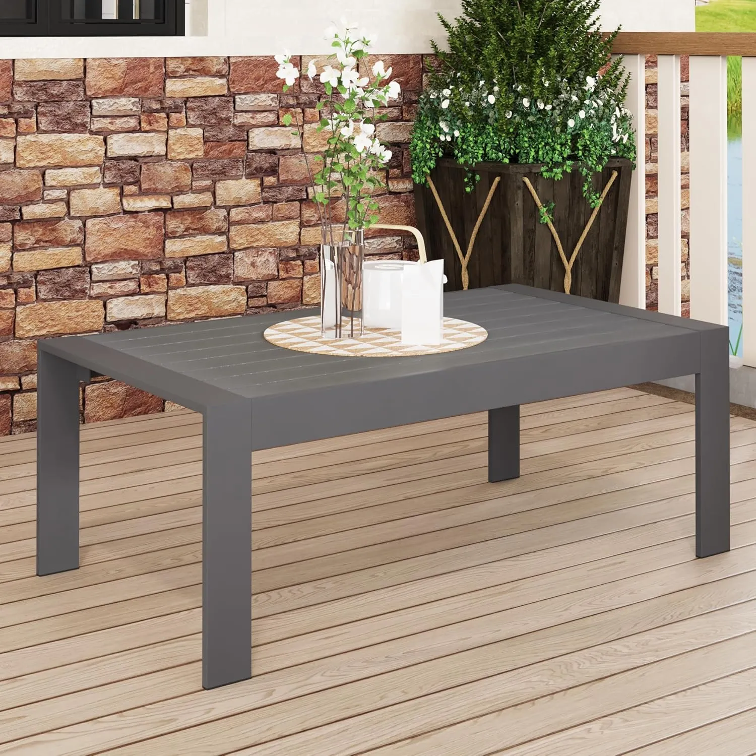 Solaste Aluminum Outdoor Coffee Table, All-Weather Rectangle Metal Patio Coffee Table Furniture for Balcony, Garden, Indoor or Outdoor Use, Dark Grey