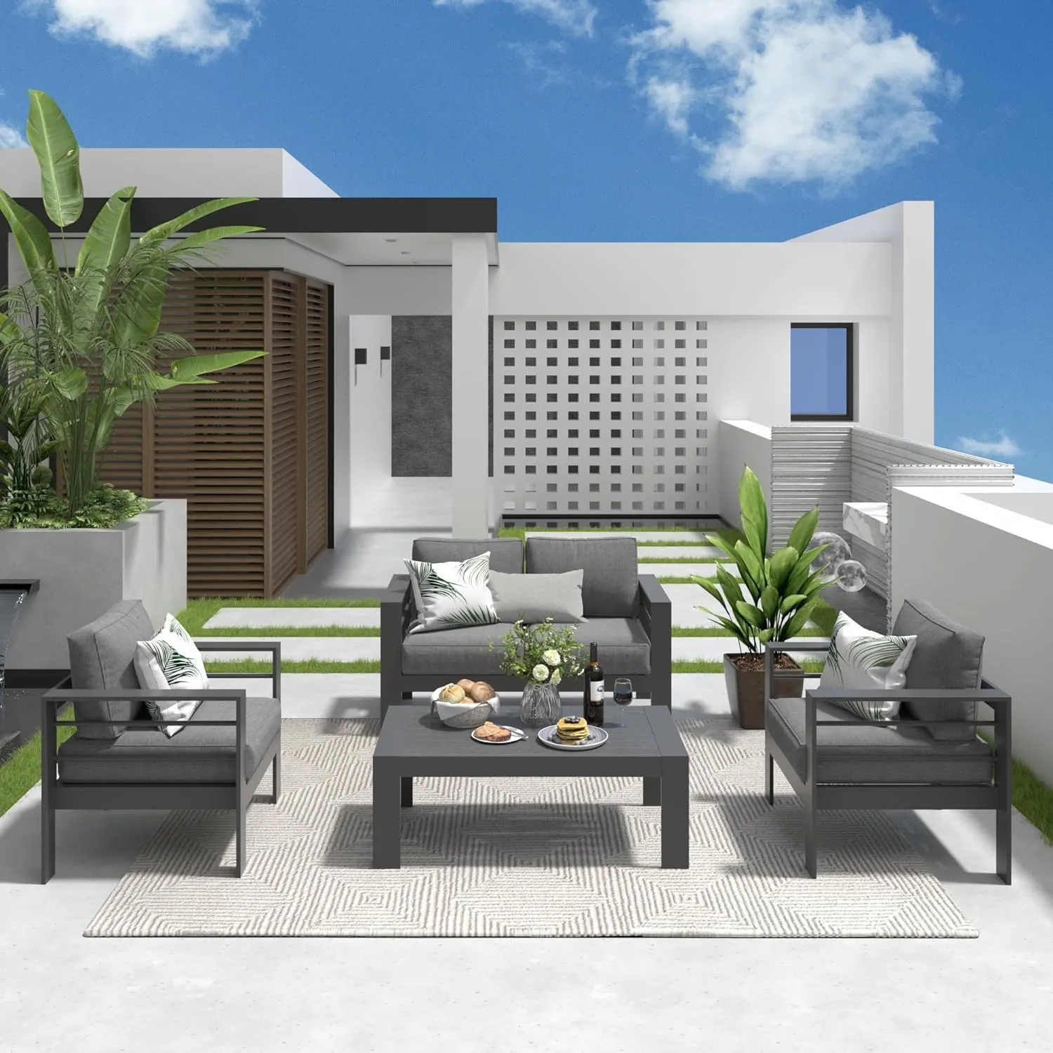 Solaste Aluminum Outdoor Coffee Table, All-Weather Rectangle Metal Patio Coffee Table Furniture for Balcony, Garden, Indoor or Outdoor Use, Dark Grey