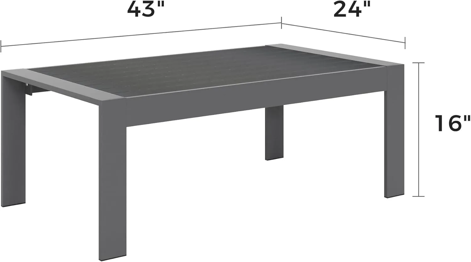 Solaste Aluminum Outdoor Coffee Table, All-Weather Rectangle Metal Patio Coffee Table Furniture for Balcony, Garden, Indoor or Outdoor Use, Dark Grey