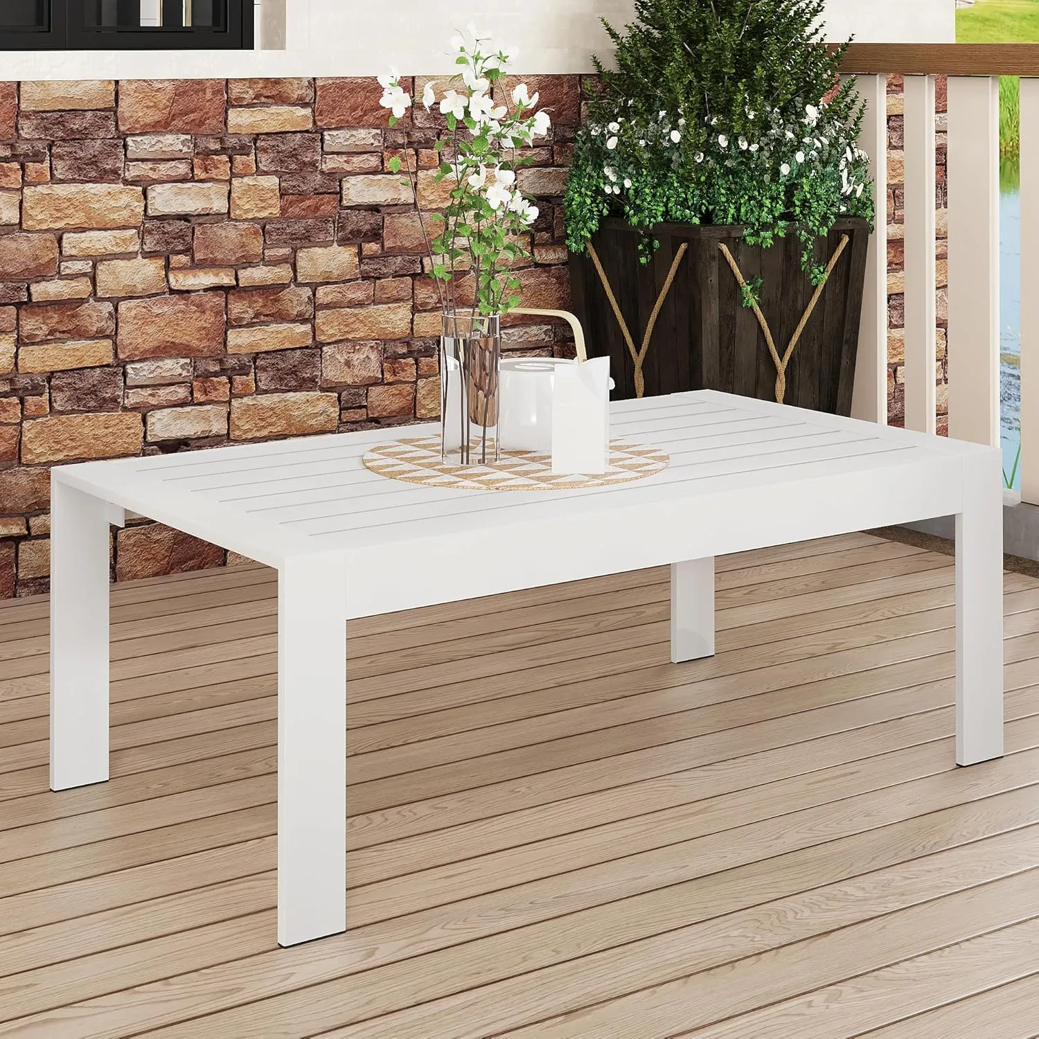 Solaste Aluminum Outdoor Coffee Table, All-Weather Rectangle Metal Patio Coffee Table Furniture for Balcony, Garden, Indoor or Outdoor Use, White