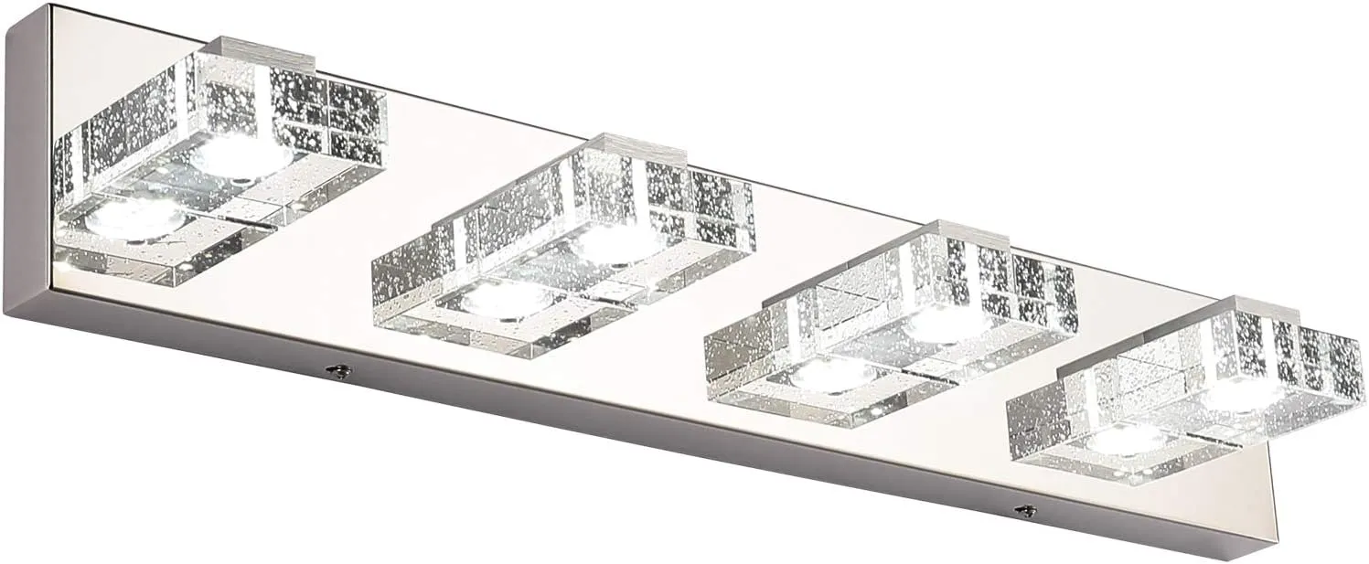 SOLFART LED Bathroom Lighting Fixtures 4 Lights Dimmable Modern Glass Stainless Steel Vanity Wall Light Over Mirror