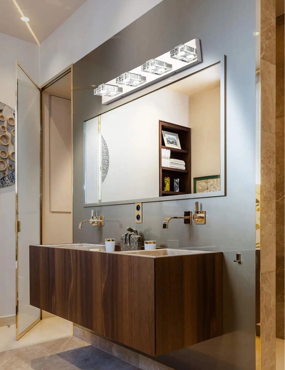 SOLFART LED Bathroom Lighting Fixtures 4 Lights Dimmable Modern Glass Stainless Steel Vanity Wall Light Over Mirror