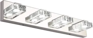 SOLFART LED Bathroom Lighting Fixtures 4 Lights Dimmable Modern Glass Stainless Steel Vanity Wall Light Over Mirror