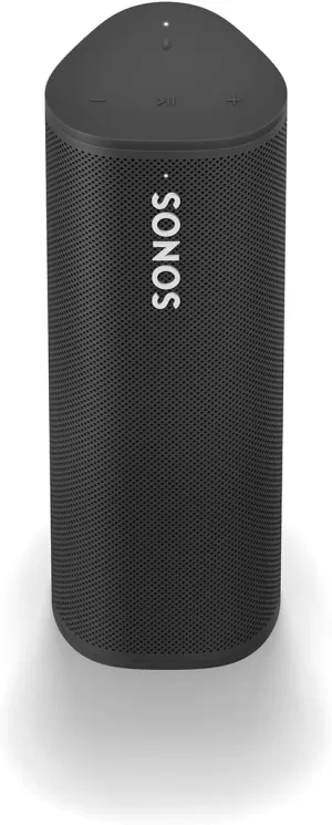 Sonos Roam and Wireless Charger Bundle - Black - Waterproof and Wireless Ultra Portable Bluetooth or WiFi Smart Speaker.