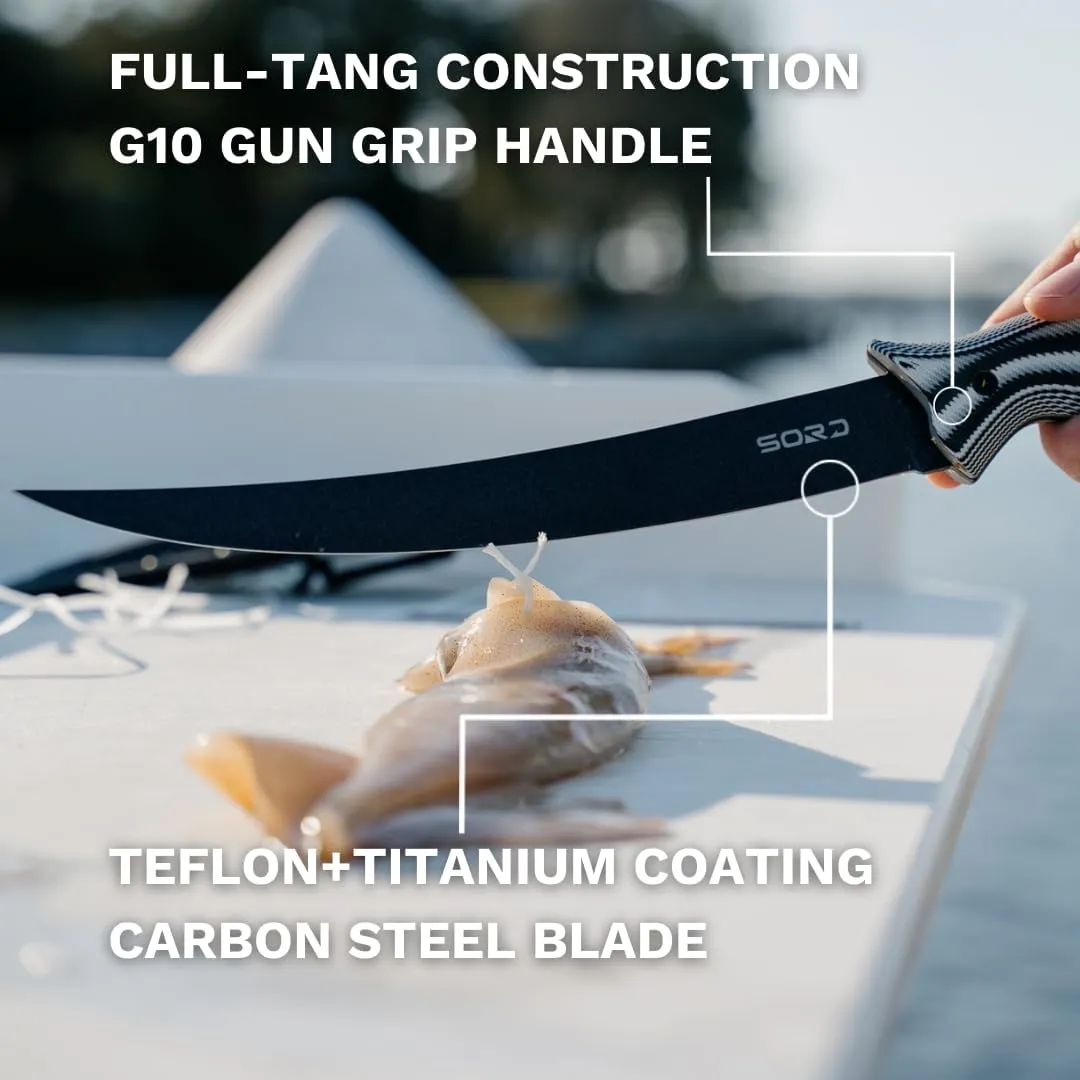 SORD 5-9' Fillet Knife - Fishing & Meat Cutting with Sheath - Razor Sharp Carbon Steel Filet Knife for Cleaning Fish and Skinning - Full Tang G10 Handle | Corrosion Resistant
