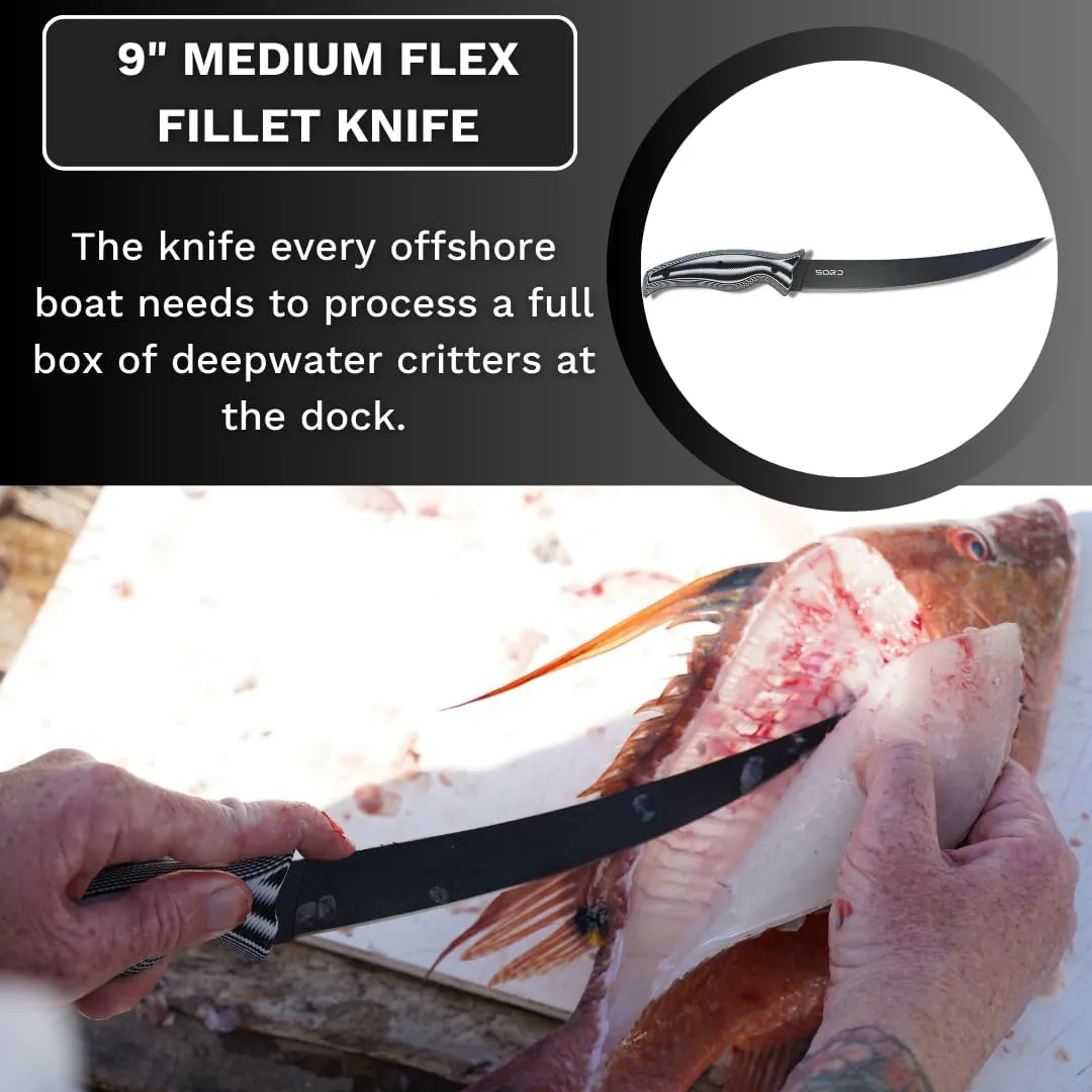 SORD 5-9' Fillet Knife - Fishing & Meat Cutting with Sheath - Razor Sharp Carbon Steel Filet Knife for Cleaning Fish and Skinning - Full Tang G10 Handle | Corrosion Resistant