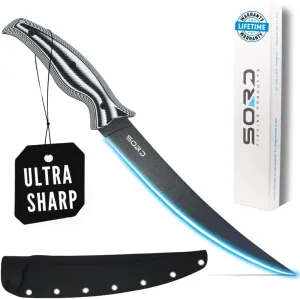 SORD 5-9' Fillet Knife - Fishing & Meat Cutting with Sheath - Razor Sharp Carbon Steel Filet Knife for Cleaning Fish and Skinning - Full Tang G10 Handle | Corrosion Resistant