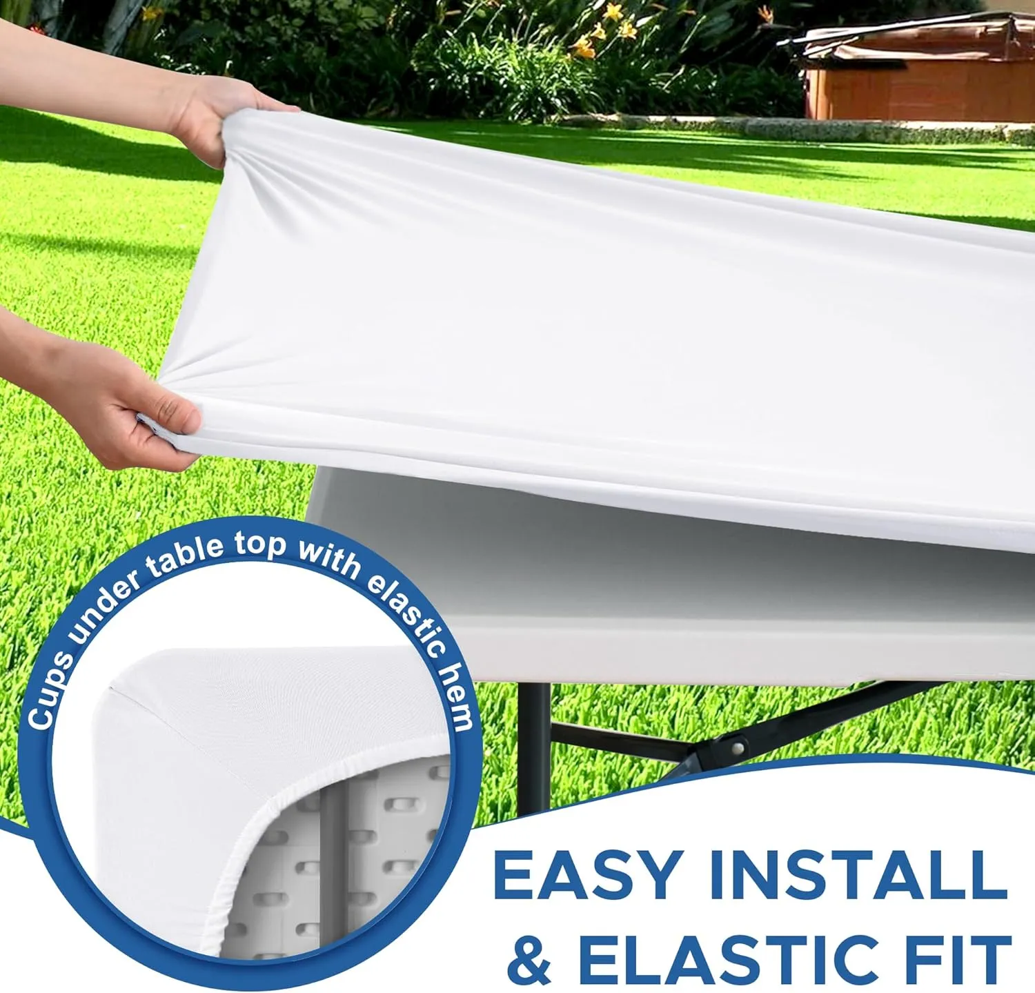 Spandex Table Cover Fitted 4ft Rectangular Tables-6 Pack White Stretch Table Clothes-Stretchable Elastic Folding Tablecloth for Outdoor Picnic Camping Dining Room Patio Kitchen Banquet Party