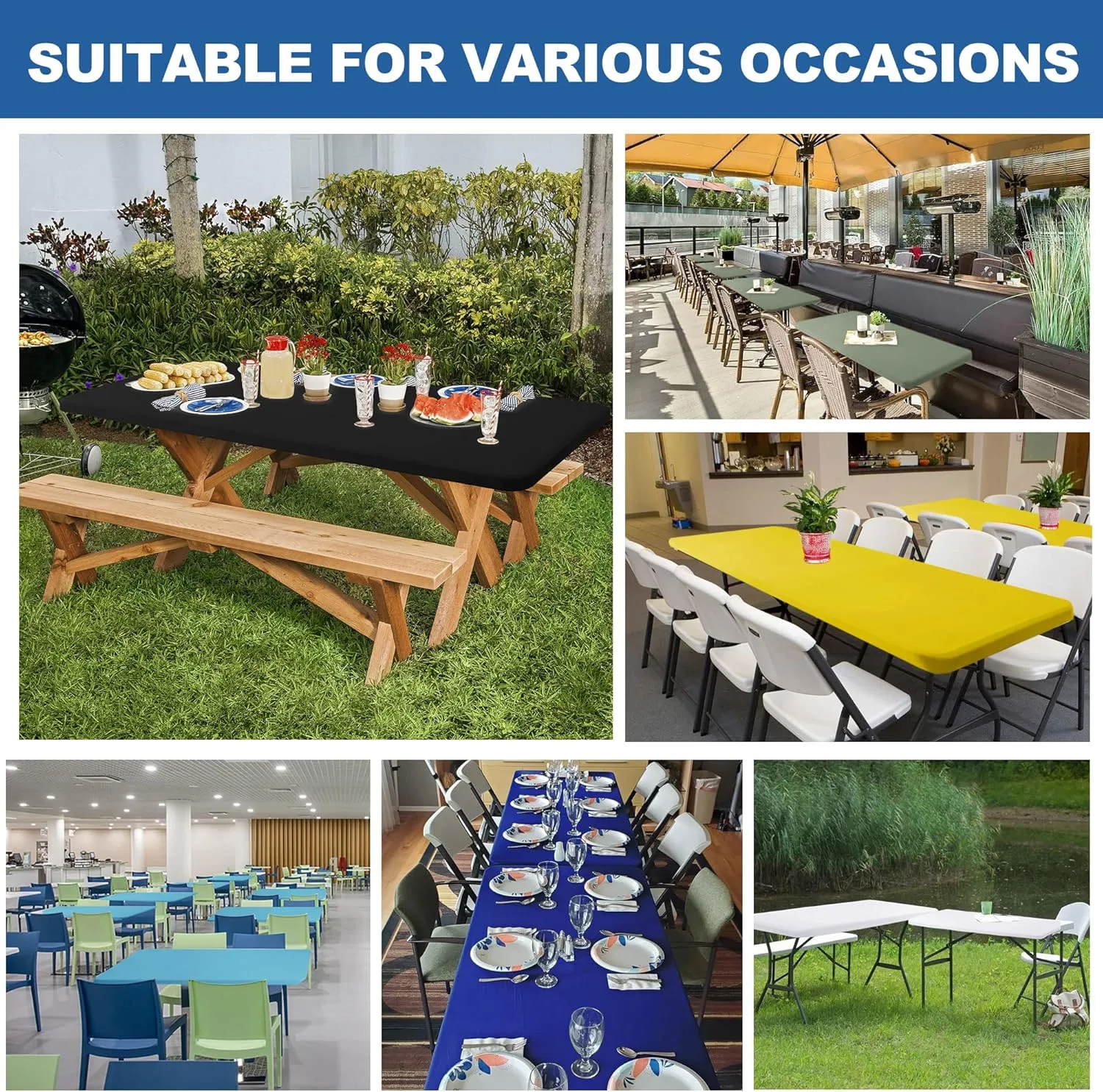 Spandex Table Cover for 6 Foot Rectangle Tables-6 Pack Aqua Blue Outdoor Picnic Elastic Table Cover-Spandex Stretch Folding Table Cloths for Camping Dining Room Patio Kitchen Banquet Party