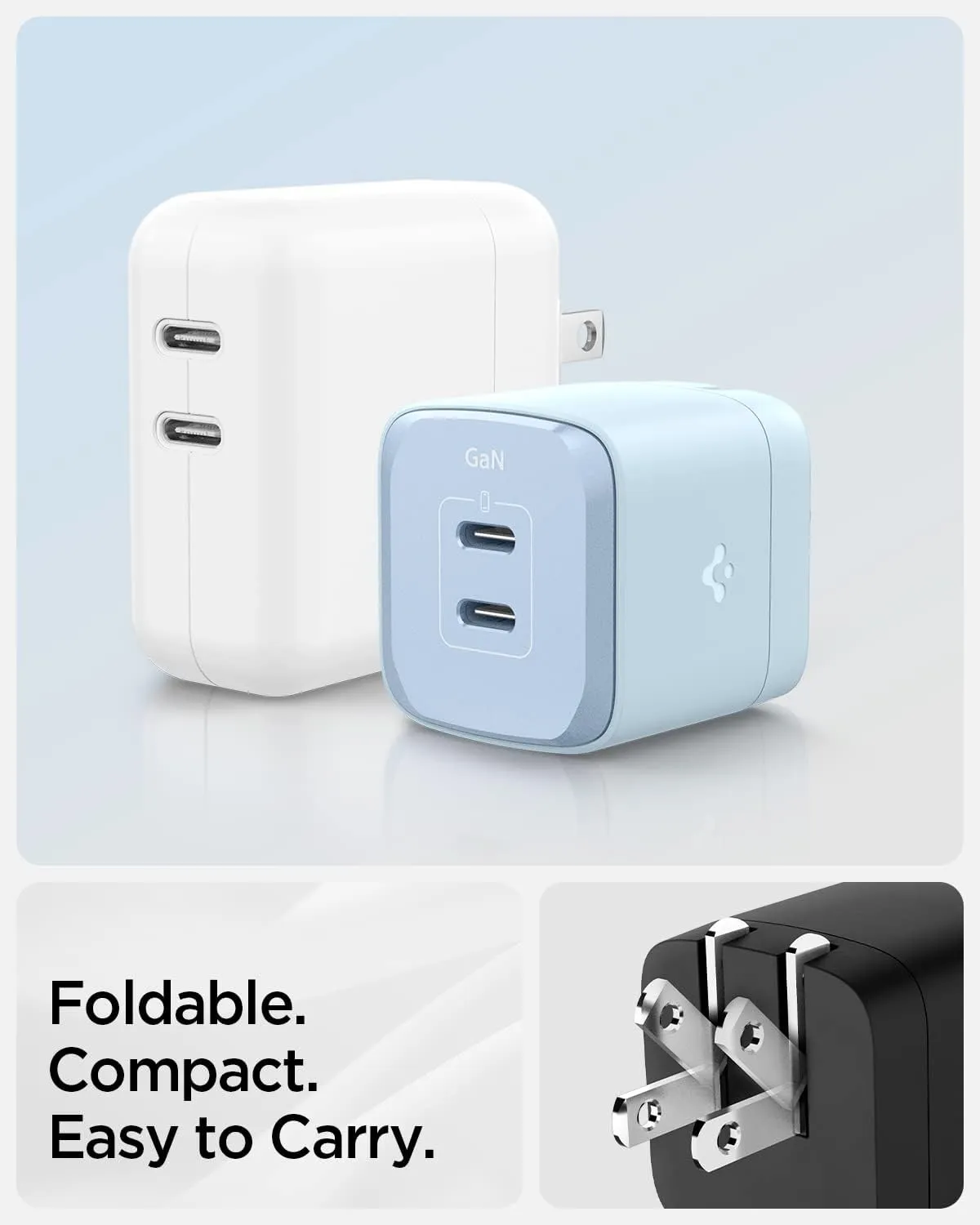Spigen GaN III 352 35W 2 Ports Compact Foldable Dual USB C Wall Charger PD PPS Fast Charging Block Adapter for iPhone 16 Plus Pro Max 15 14 Mini iPad Air AirPods Galaxy S25 S24 Fold/Flip 6 Pixel 8