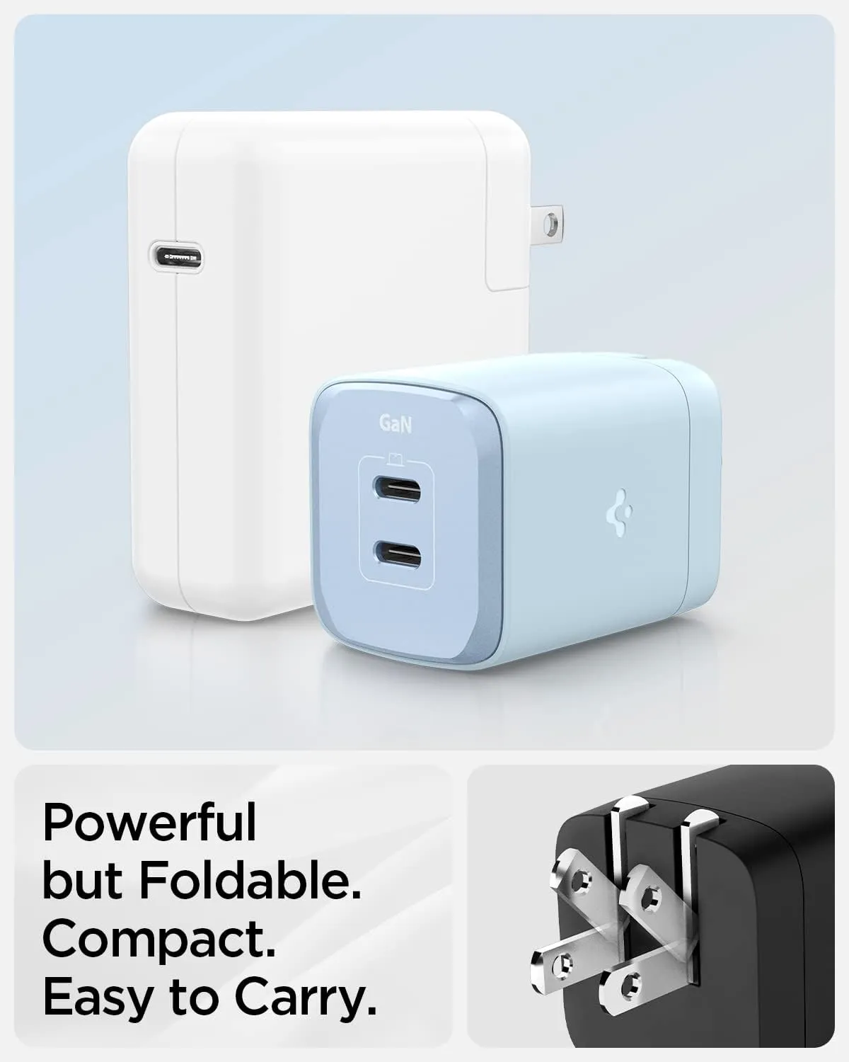 Spigen GaN III 652 65W 2 Ports Compact Foldable Dual USB C Wall Charger PD PPS Fast Charging Block Adapter for iPhone 16 Pro Max 15 14 iPad MacBook Air Samsung Galaxy S25 S24 Ultra Flip Fold 6 9