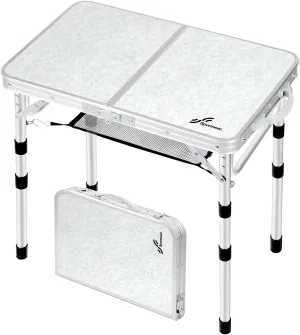 Sportneer Camping Table: Adjustable Height Small Folding Table 23.6" L x 15.7" W 3 Height with Mesh Layer - Compact & Portable Camping Essentials for Outdoor Camp Garden Picnic BBQ Dining Cooking