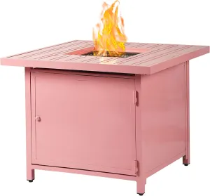 Square 32 in. x 32 in. Aluminum Propane Fire Pit Table with Glass Beads, Two Covers, Lid, 37,000 BTUs in Pink Finish