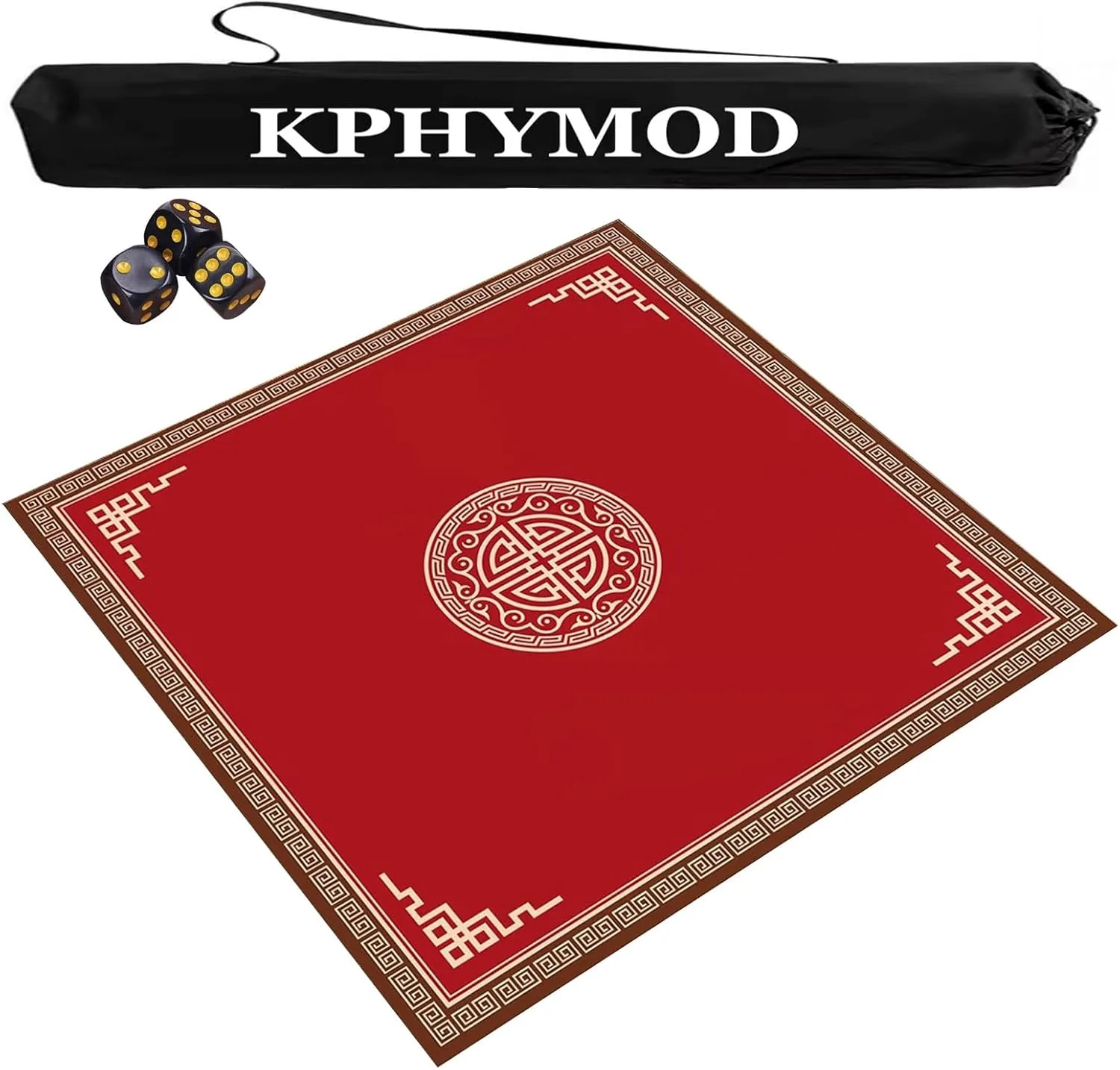 Square Mahjong Table Mat with Travel Bag and 3 Dice, Anti Slip Noise Reduction Table Cover Gaming Mat for Mahjong Poker Paigow Games(Red,31.5x31.5 in)