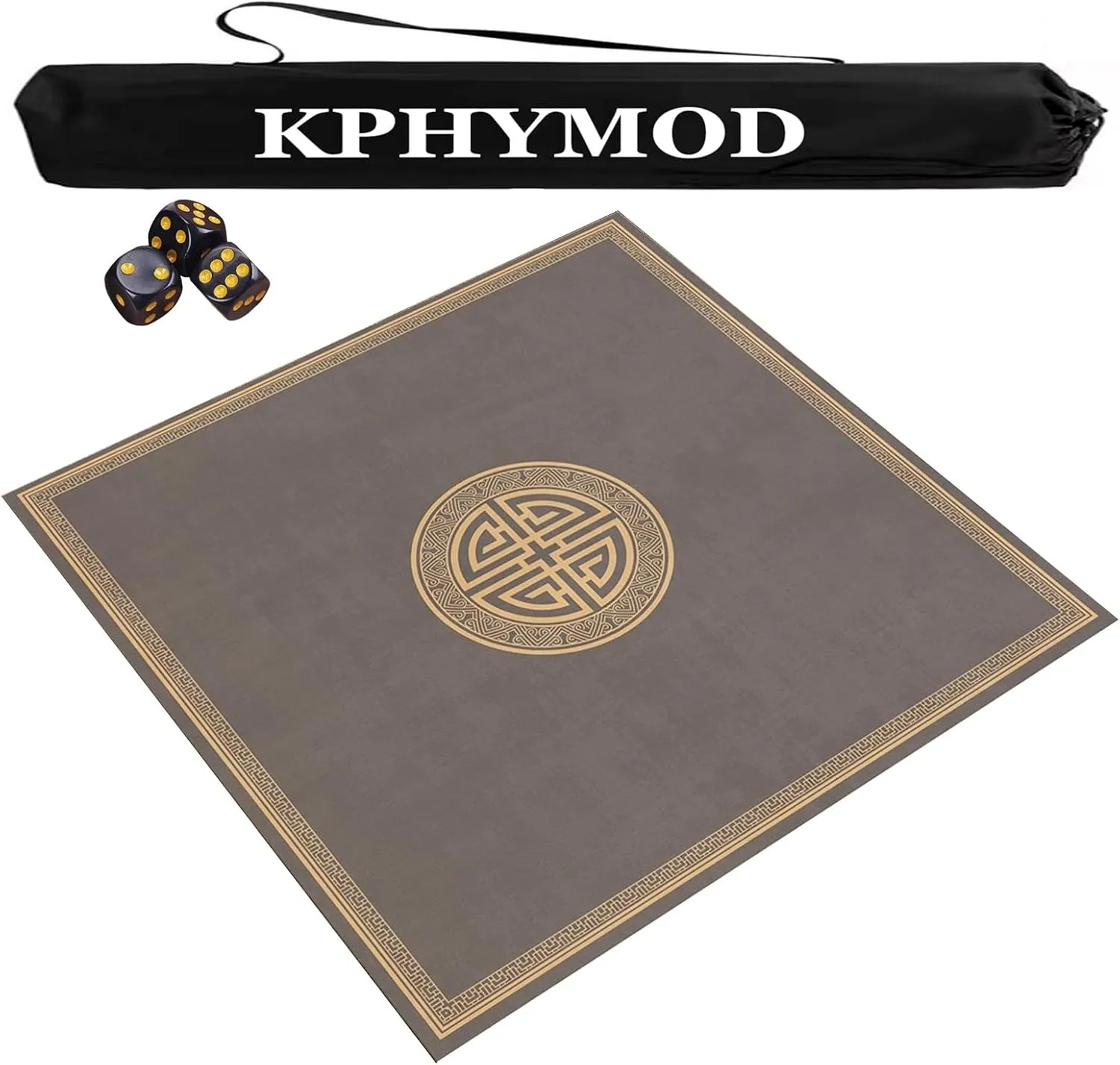 Square Mahjong Table Mat with Travel Bag and 3 Dice, Anti Slip Noise Reduction Table Cover Gaming Mat for Poker Paigow Board Games(Gray,39.37x39.37 in)