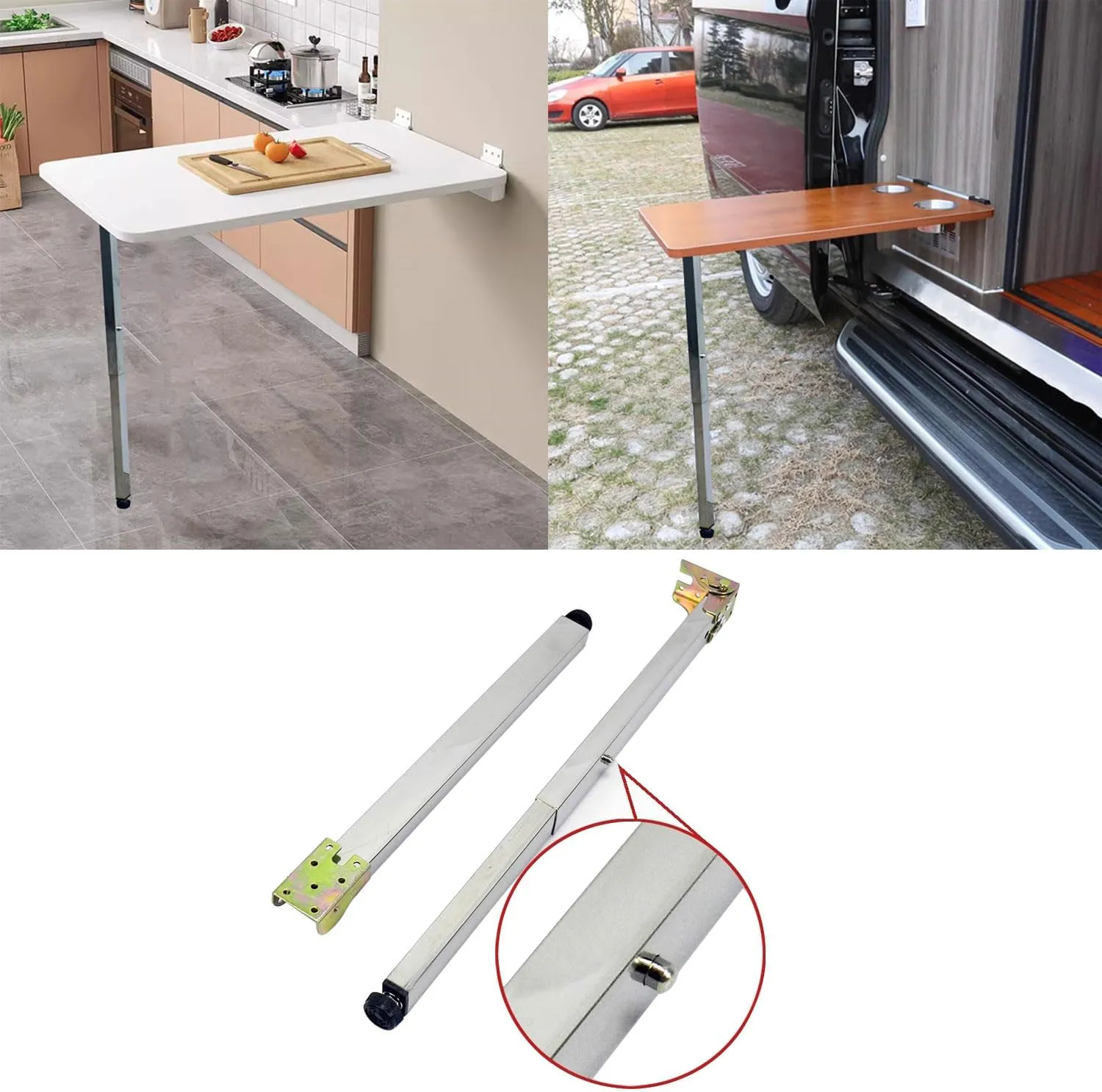 Stainless Steel Folding Table Legs - Adjustable Height, Metal Legs for Campervan & Wall Mounted Dining Table (Size: 90cm/35.4in)