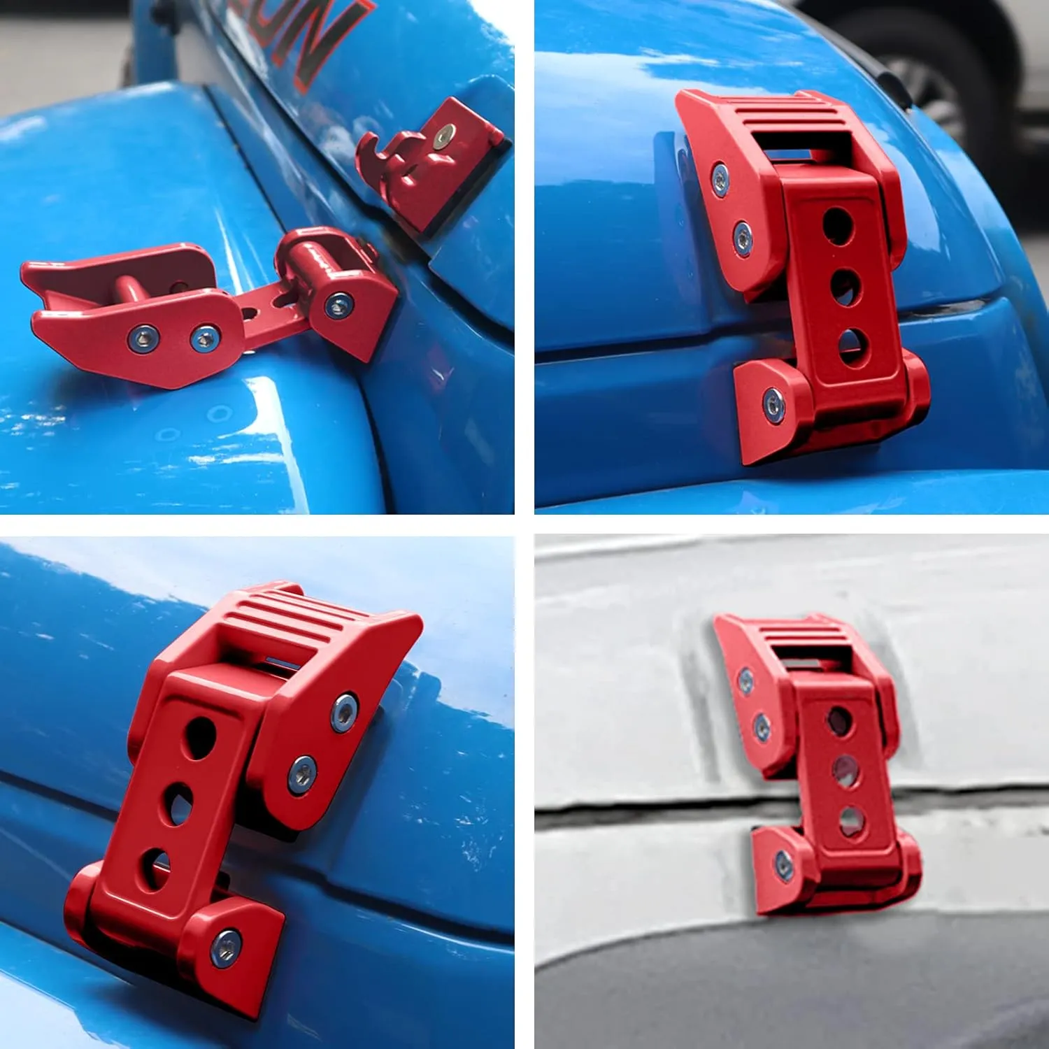 Stainless Steel Latch Hood Capture Kit for 2007-2018 Jeep Wrangler JK JKU and 2018-2022 Jeep Wrangler JLJLU Gladiator 2-Door and 4-Door (red)