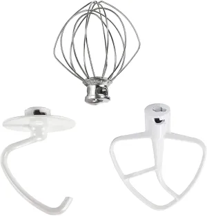 Stand Mixer Attachments 3-Piece Kit -Replace for Kitchen aid Accessories K45WW Wire Whip/ K45DH Dough Hook /K45B Coated Flat Blade Paddle with Scraper -Stainless Steel by TOMOON