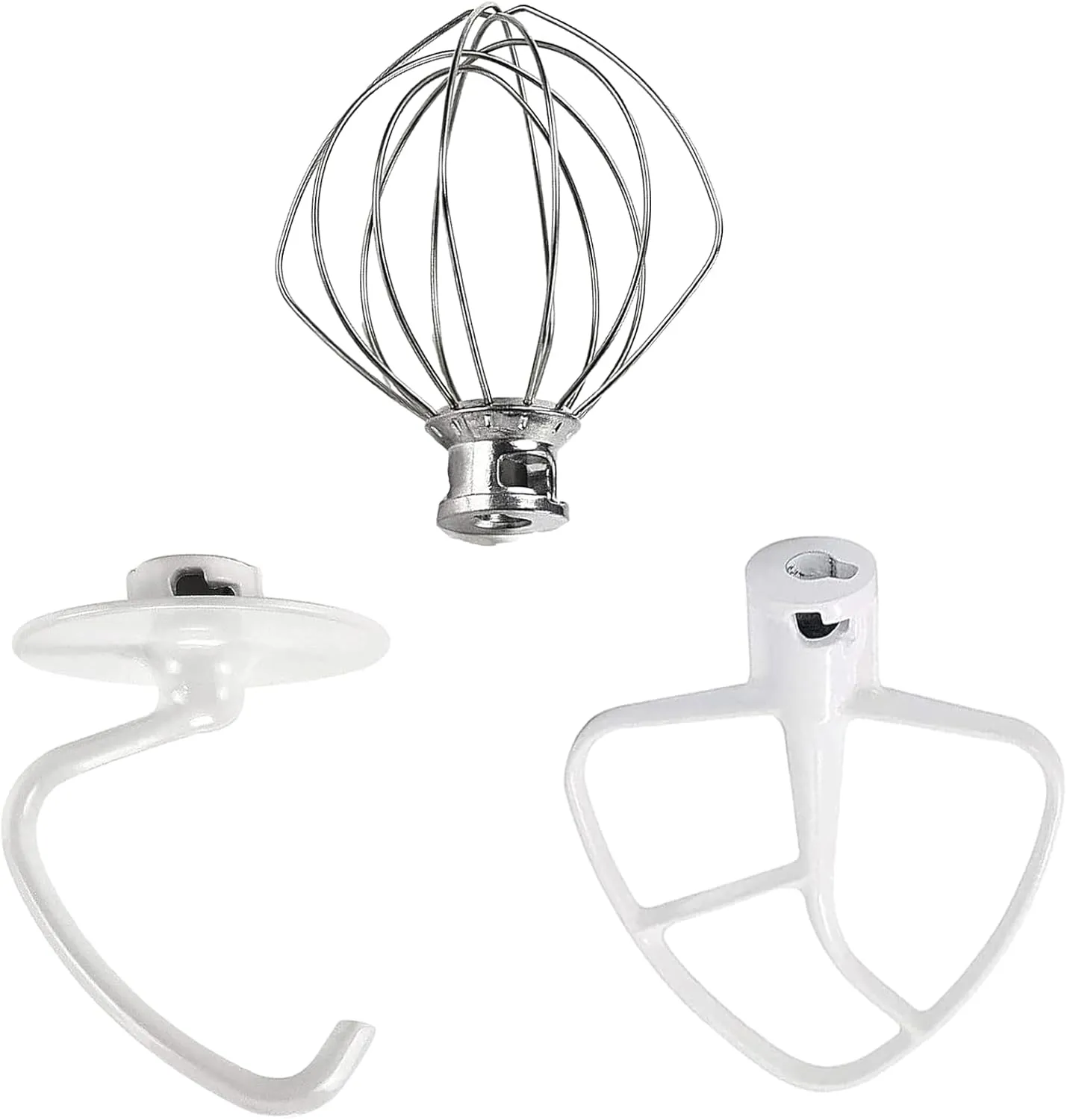 Stand Mixer Attachments 3-Piece Kit -Replace for Kitchen aid Accessories K45WW Wire Whip/ K45DH Dough Hook /K45B Coated Flat Blade Paddle with Scraper -Stainless Steel by TOMOON