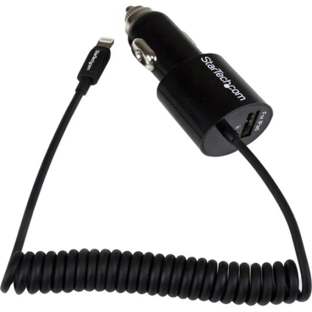 StarTech.com Black Dual Port Car Charger with Lightning Cable and USB 2.0 Port - High Power (21 Watt / 4.2 Amp) - 21 W Output Power - 12 V DC, 24 V DC Input Voltage - 5 V DC Output Voltage - 4.20 A Output Current - USB