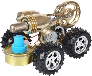 Stirling Engine Car Model Kit, Heated Startable Stirling Engine Motor Model Curve Walking Rotatable Engine Kit, Mechanical Metal Engine Stirling Motor Electricity Power Generator, Type 5