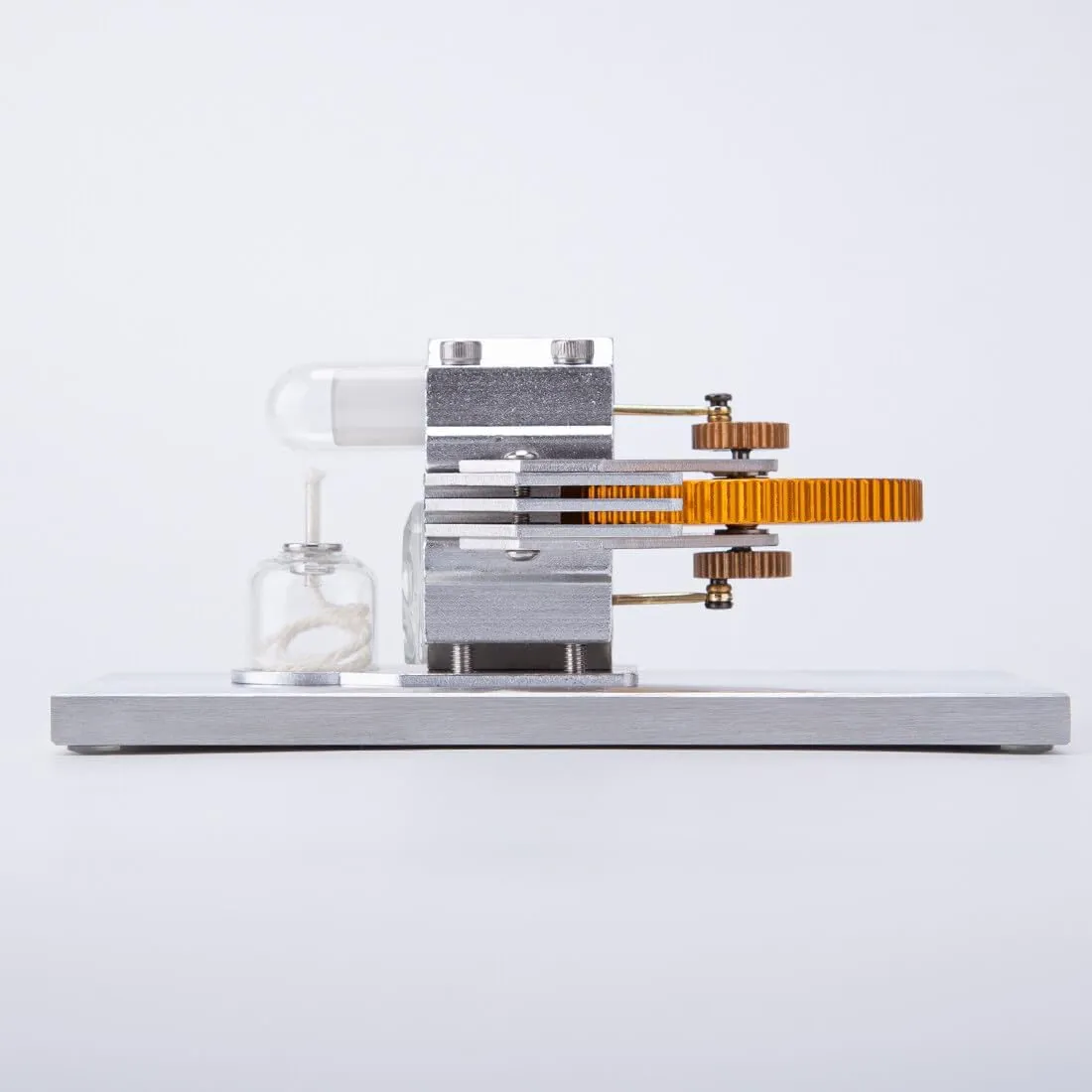 Stirling Engine Model Kit, Horizontal Flywheel High-Spee Hot Air Stirling Engine with Quartz Glass & Metal Base for Physical Science Experiment Display