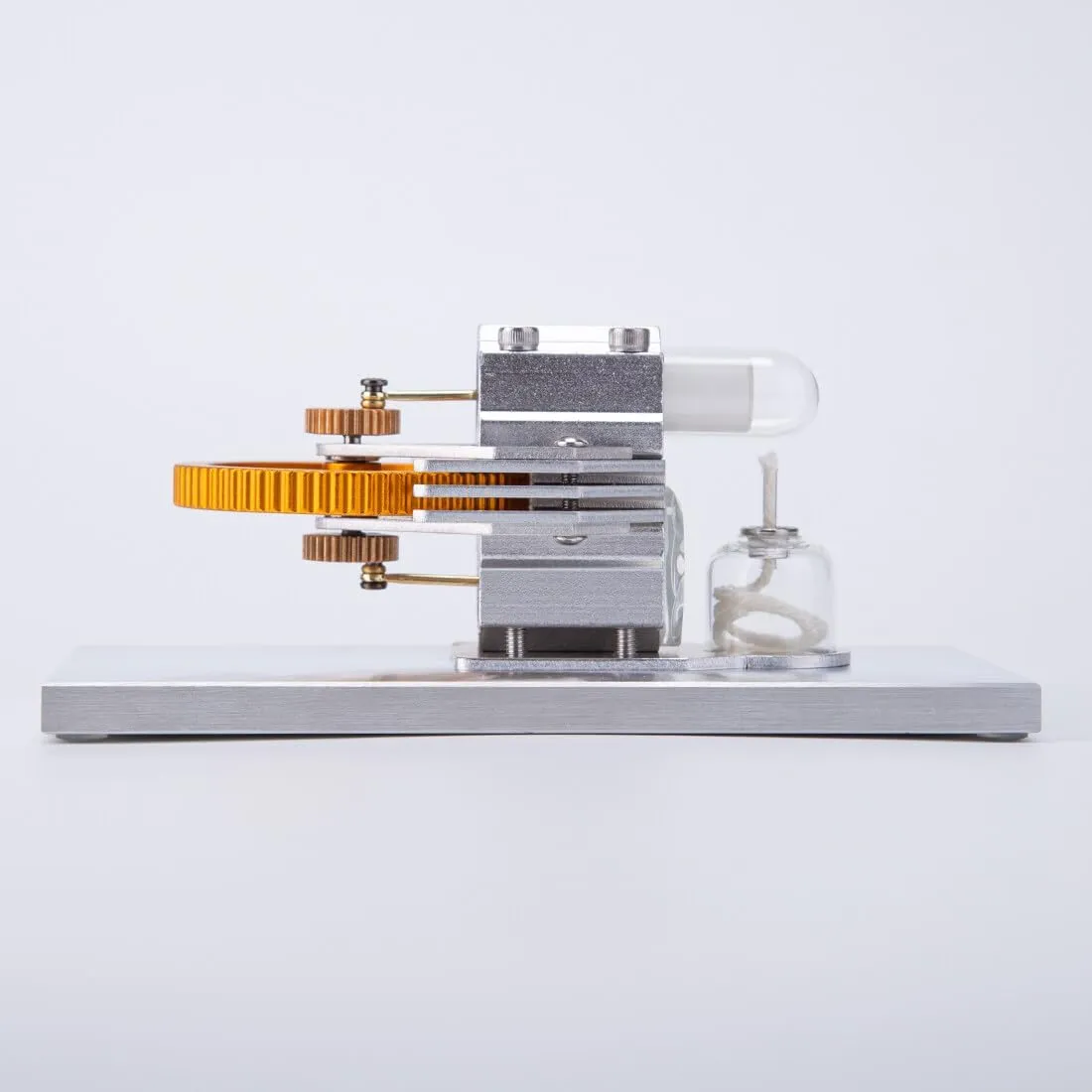 Stirling Engine Model Kit, Horizontal Flywheel High-Spee Hot Air Stirling Engine with Quartz Glass & Metal Base for Physical Science Experiment Display