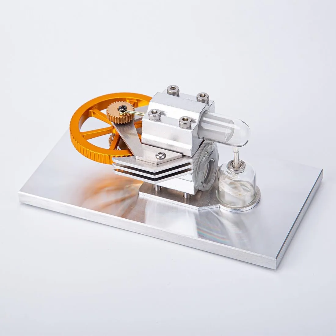 Stirling Engine Model Kit, Horizontal Flywheel High-Spee Hot Air Stirling Engine with Quartz Glass & Metal Base for Physical Science Experiment Display