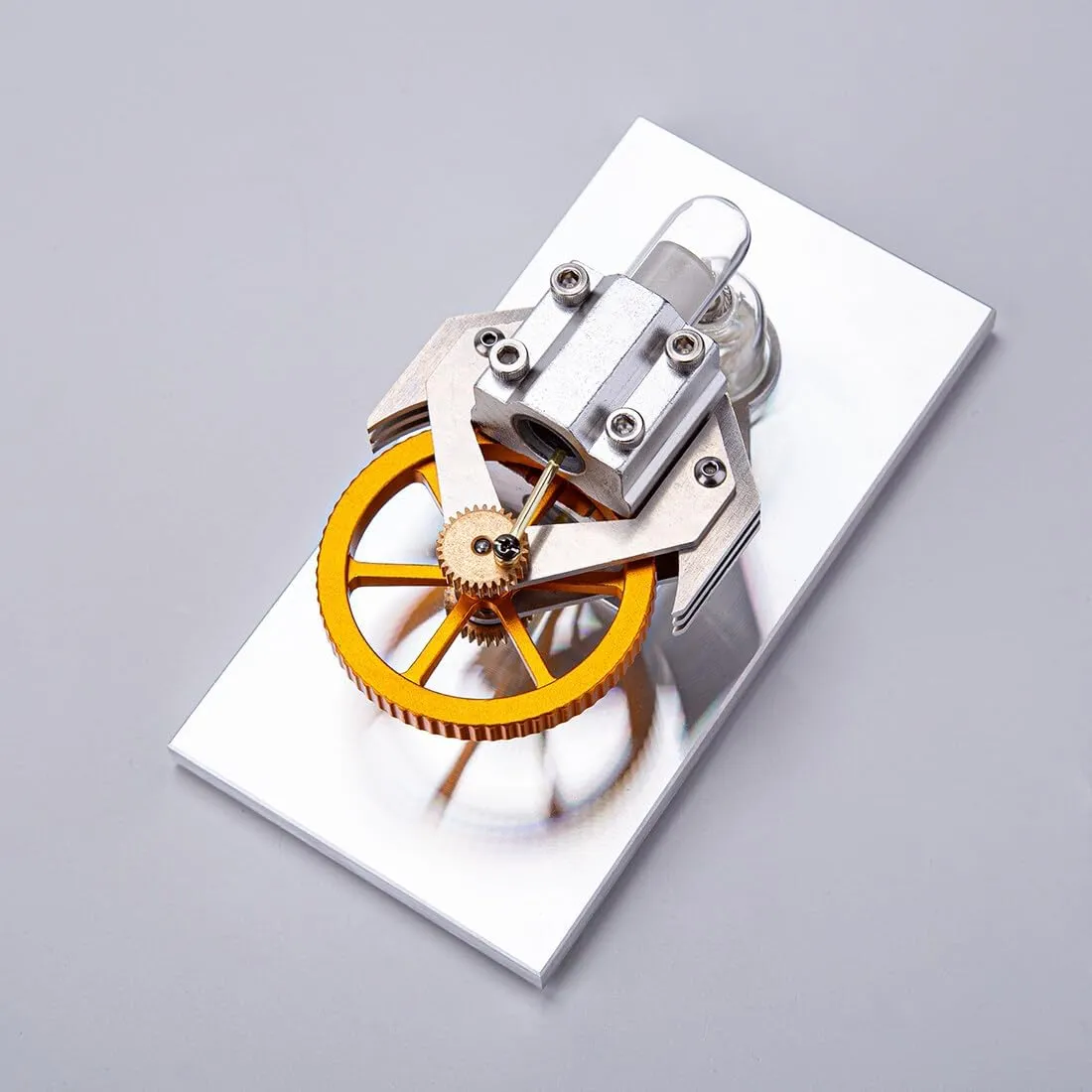 Stirling Engine Model Kit, Horizontal Flywheel High-Spee Hot Air Stirling Engine with Quartz Glass & Metal Base for Physical Science Experiment Display