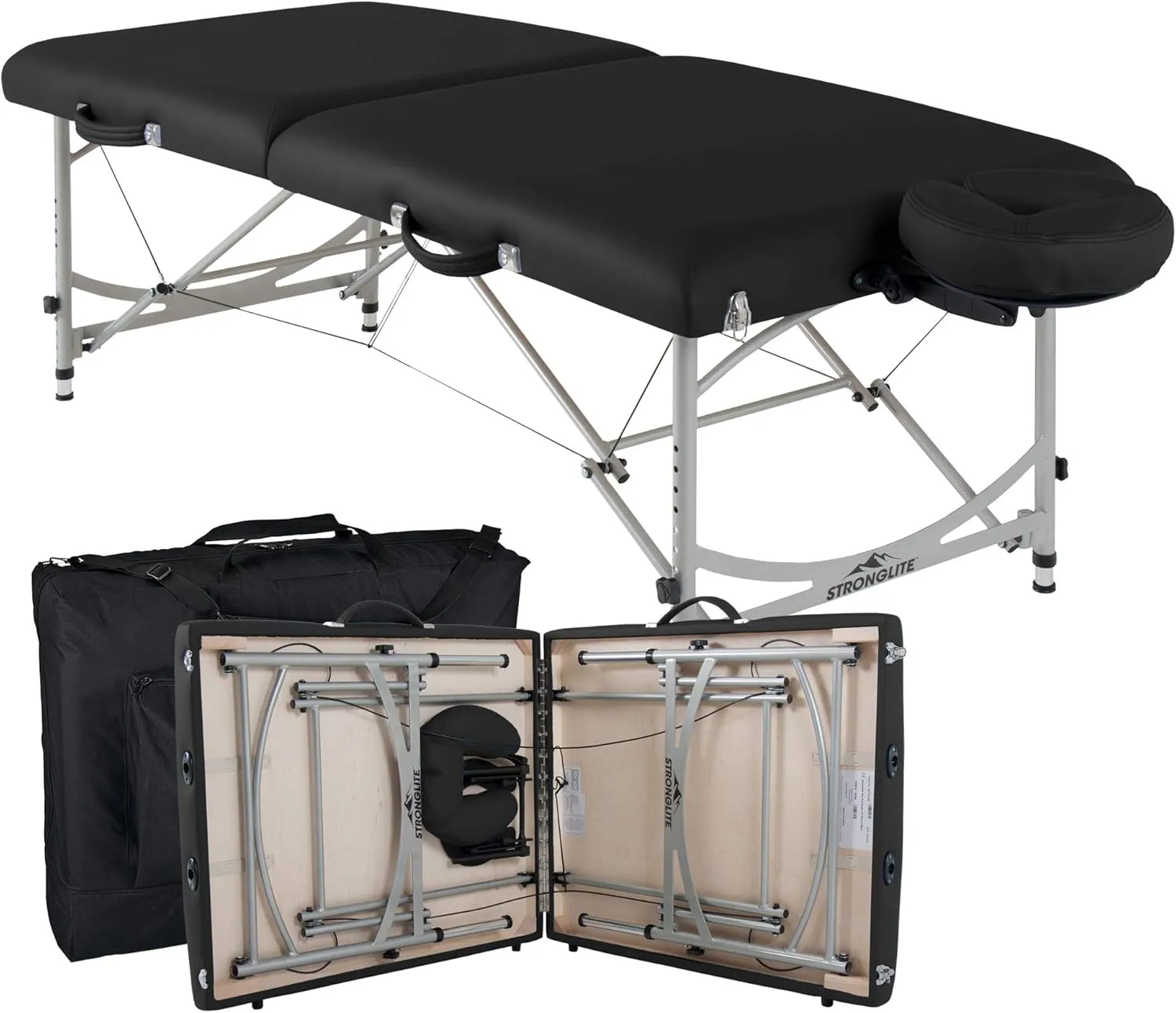 STRONGLITE Portable Massage Table Package VERSALITE - Professional, Lightweight Aluminum, Incl. Deluxe Adjustable Headrest & FacePillow