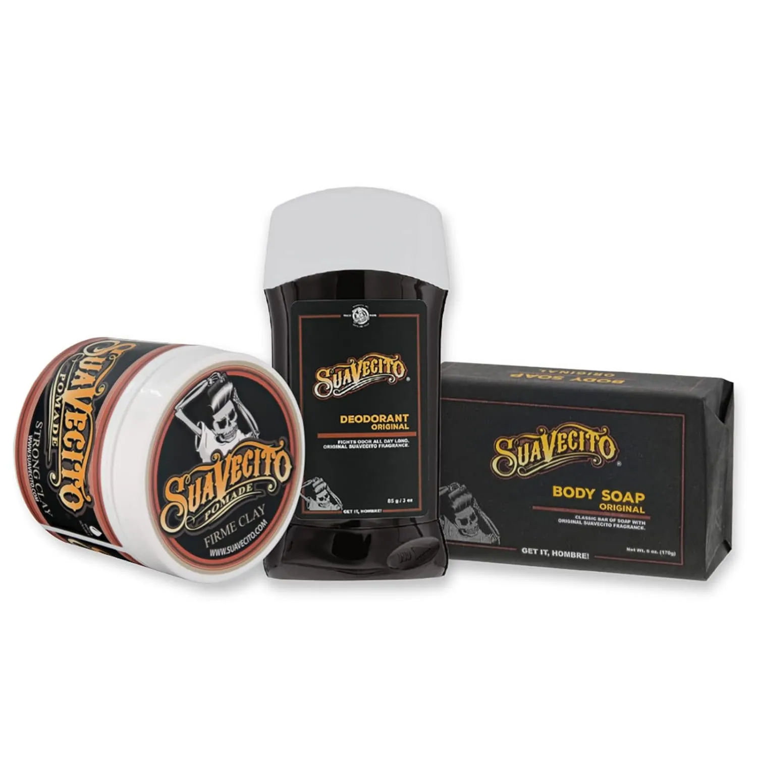 Suavecito Pomade Signature Scent Essentials Bundle: Hair Styling Pomade, Aluminum Free Deodorant, Moisturizing Body Soap