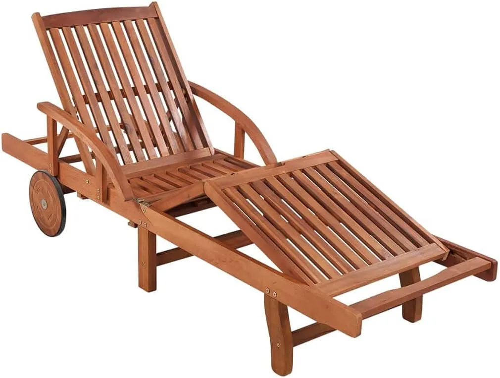 Sun Lounger with Table Solid Acacia Woodtanning Chair Camping Chairs Patio Recliner Suitable for Garden Courtyard