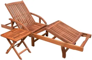 Sun Lounger with Table Solid Acacia Woodtanning Chair Camping Chairs Patio Recliner Suitable for Garden Courtyard