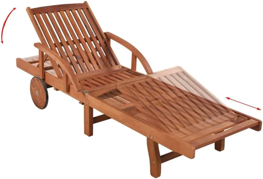 Sun Lounger with Table Solid Acacia Woodtanning Chair Camping Chairs Patio Recliner Suitable for Garden Courtyard