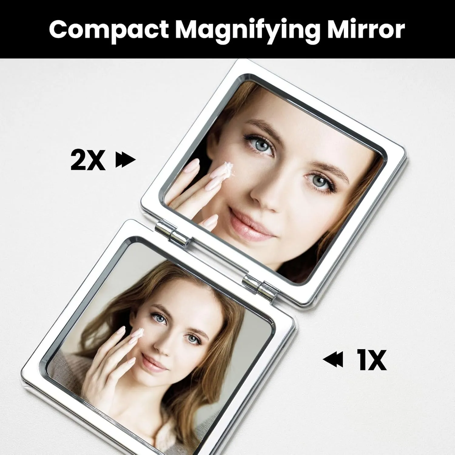 Sunny Wave Beach Printed Square Pocket Makeup Mirror with 1X/2X Magnification, Portable Mini Travel Makeup Mirror for Travel Daily Work Beauty