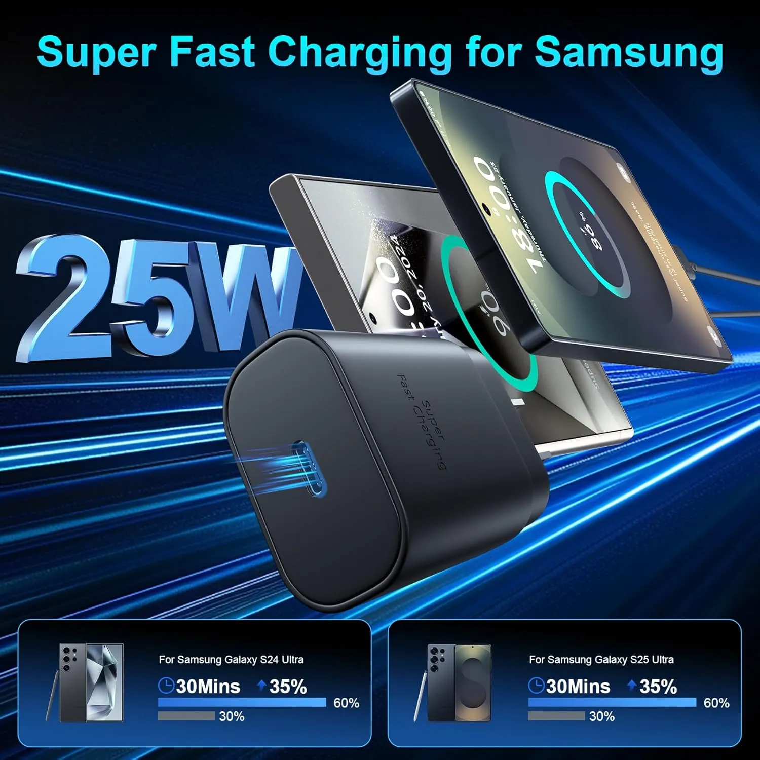 Super Fast Charger Type C, 25W USB C Wall Charger Fast Charging for Samsung Galaxy S25 Ultra/S25/S25 /S24 /S24 Ultra/S24/S24 /S23 Ultra/S22 Ultra/S21 with 10FT Long Android Type C Charger Cable 2Pack