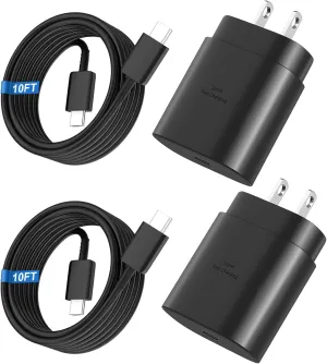 Super Fast Charger Type C, 25W USB C Wall Charger Fast Charging for Samsung Galaxy S25 Ultra/S25/S25 /S24 /S24 Ultra/S24/S24 /S23 Ultra/S22 Ultra/S21 with 10FT Long Android Type C Charger Cable 2Pack