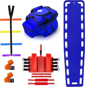 SURGICAL ONLINE First Responder EMT Backboard Spine Board Rescue Stretcher Immobilization with Head Bed and Spider Straps - Gift EMT Trauma Bag (Blue)