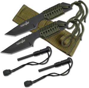 Survivor HK-106320-2 HK-106320 Series Fixed Blade Outdoor Knife, Tanto Blade, Cord-Wrapped Handle, 7" Overall, Green (Pack of 2)