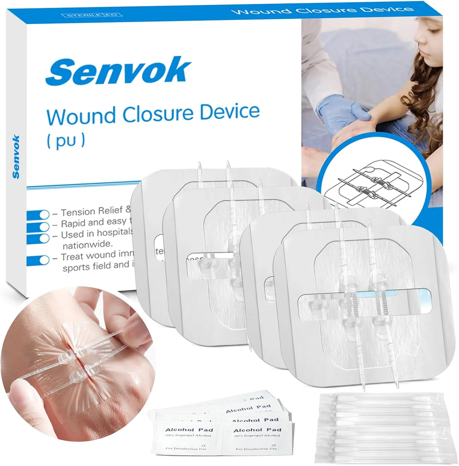 Sutures Butterfly Bandaids - 4 Pcs Laceration Kit - FSA HSA Eligible Surgical Laceration Repair Without Sew - Quick Clot -Emergency Wound Closures Device (PU)