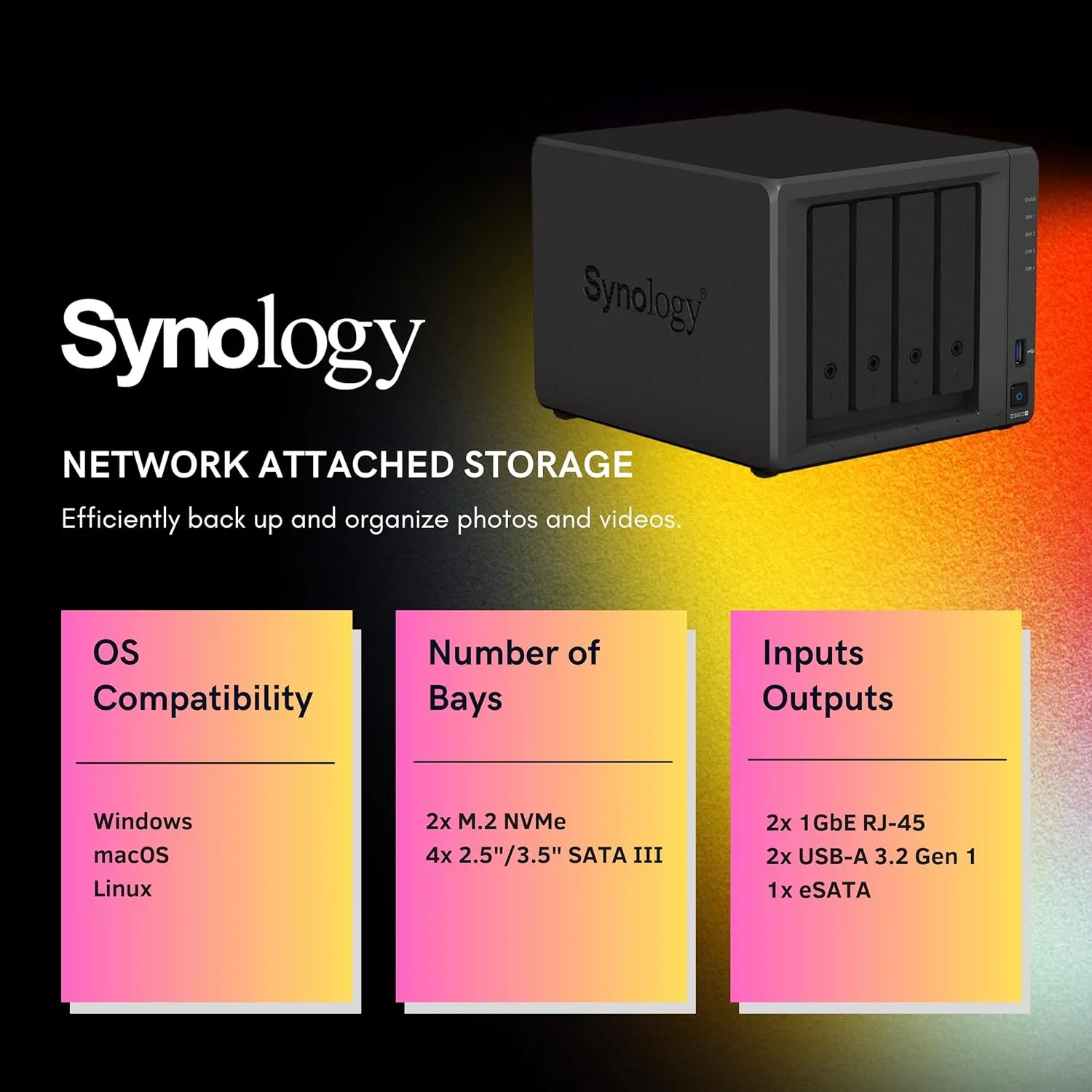Synology DiskStation DS923  4-Bay NAS Enclosure Server, Network Attached Storage, Data Management Solution, AMD Ryzen R1600 Dual-Core up to 3.1 GHz,(32GB DDR4 RAM | NO HDD, SSD)