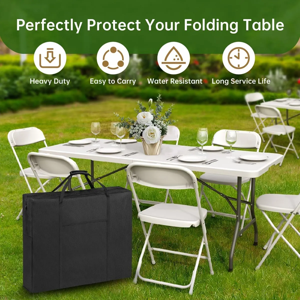 Table Not Included | 4/6/8 Ft Folding Table Storage Bag,Water-Resistant Heavy Duty Large Carrying Bag for Transport Organizer with Pocket & Shoulder Straps 26" L X 5" W X 24.4" H