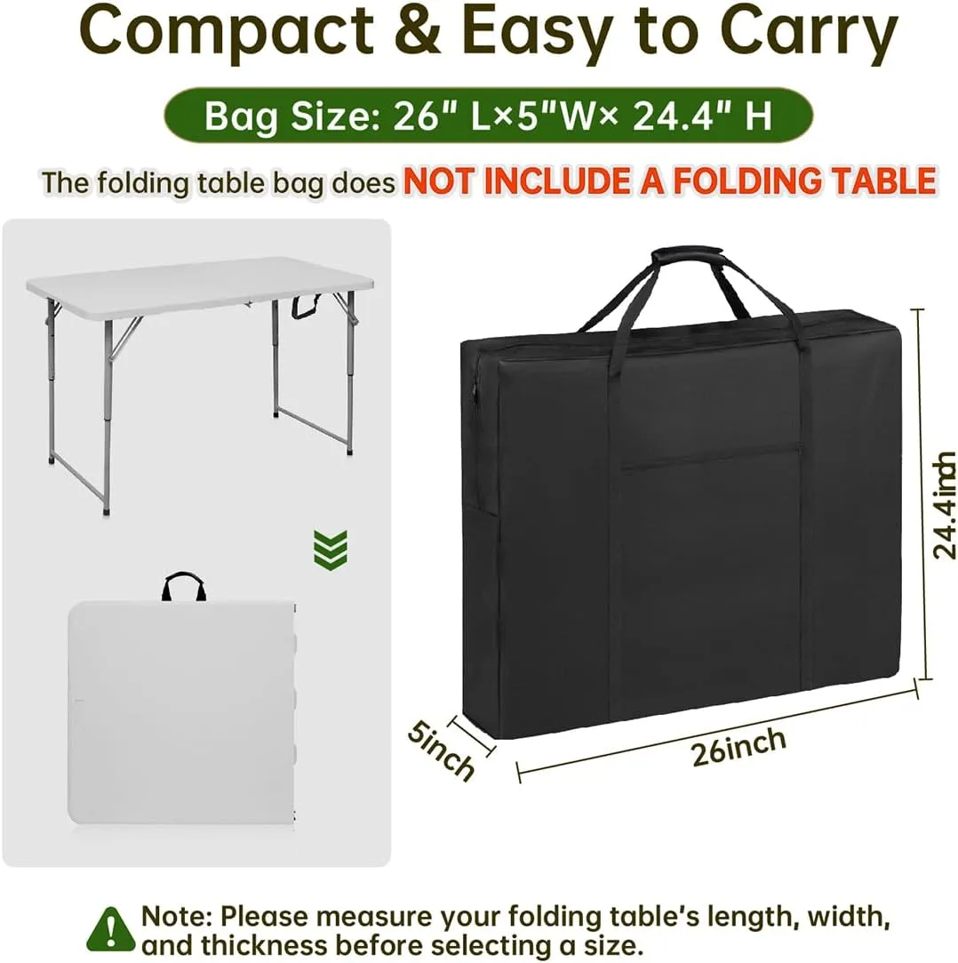 Table Not Included | 4/6/8 Ft Folding Table Storage Bag,Water-Resistant Heavy Duty Large Carrying Bag for Transport Organizer with Pocket & Shoulder Straps 26" L X 5" W X 24.4" H