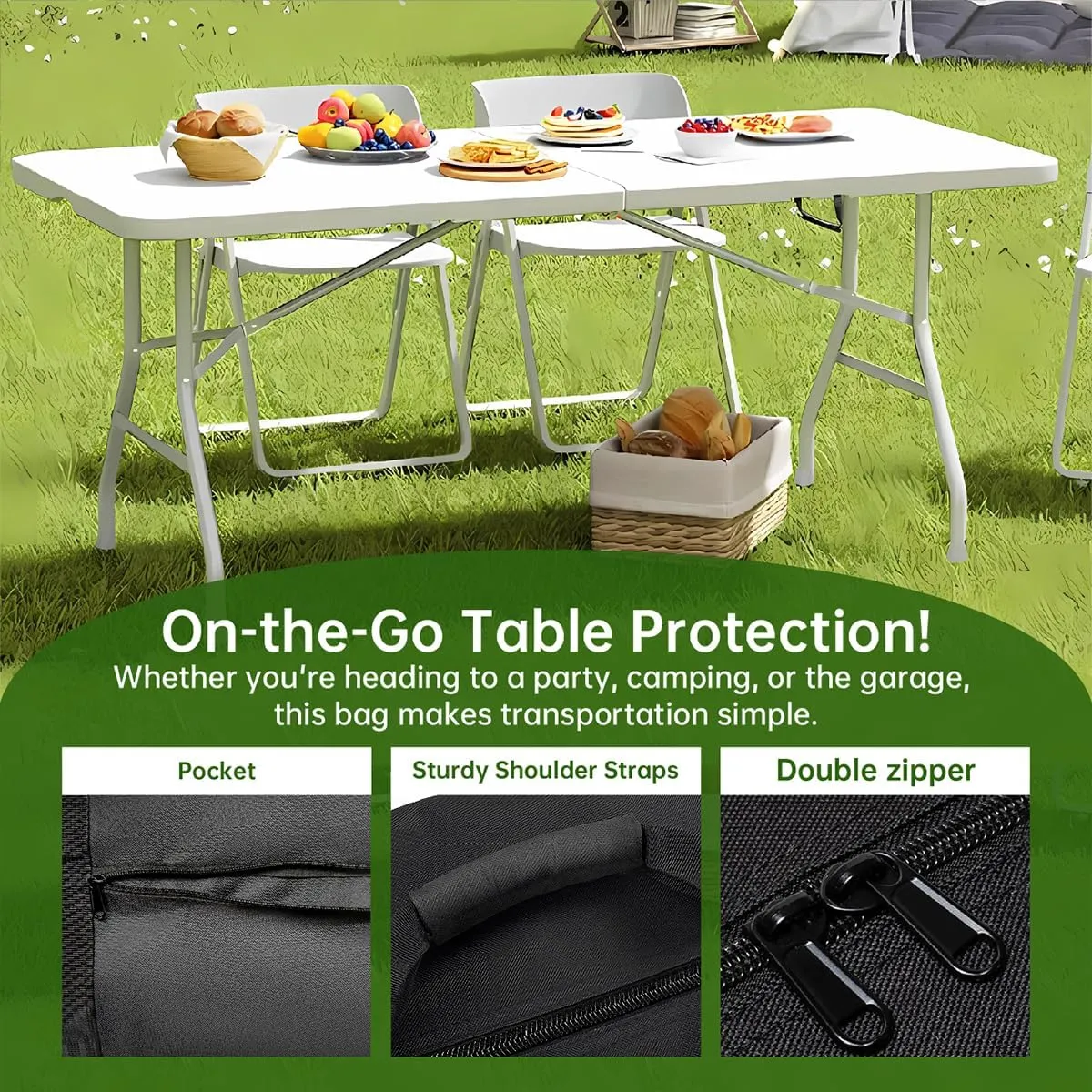 Table Not Included | 4/6/8 Ft Folding Table Storage Bag,Water-Resistant Heavy Duty Large Carrying Bag for Transport Organizer with Pocket & Shoulder Straps 26" L X 5" W X 24.4" H