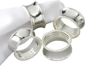 Tableware Beaded Round Napkin Rings, Silver-Plated, Set of 4, dia 3.5cm