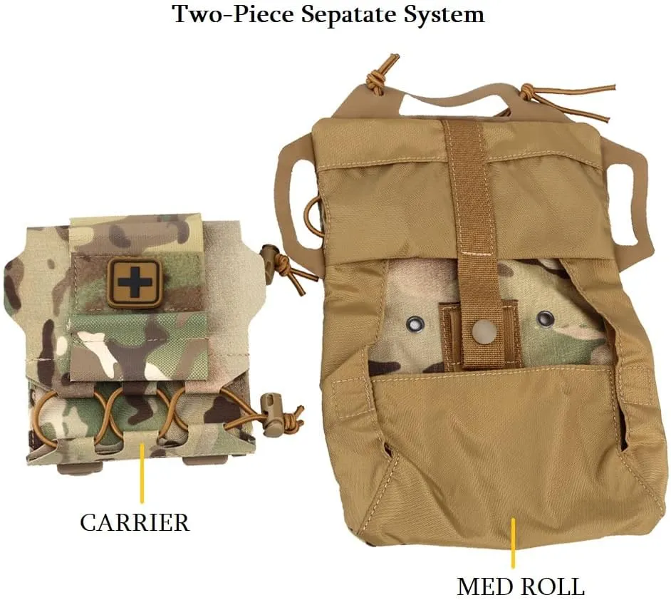 Tactical Military Pouch MOLLE Rapid First-aid Belt Pouch Survival Two-Piece System Med Roll Carrier Hypalon Handle Bag